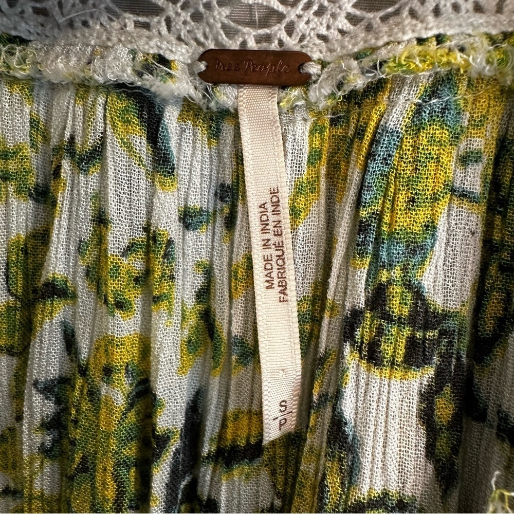 Free People Clemente Yellow Green Babydoll Ruffle Tie Mini Floral Dress SMALL - Picture 12 of 13